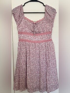 Derek Heart Pink Floral Midi Dress with Lace Trim